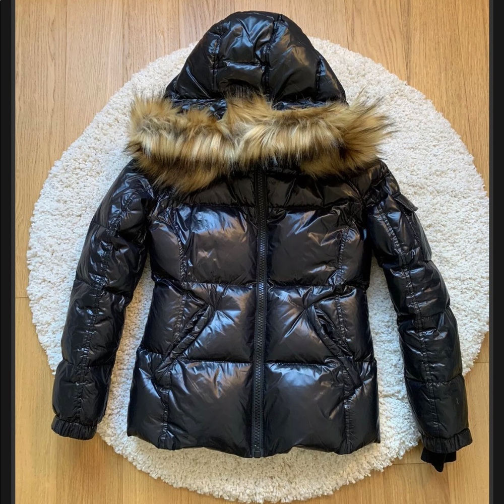 S13 Allie Faux Fur-Trim Hooded Puff Jacket | Small (Black)